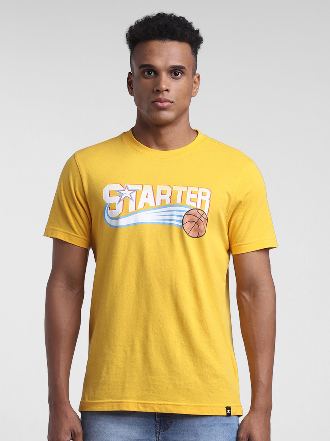 

STARTER Men Yellow Typography Printed Cotton T-shirt