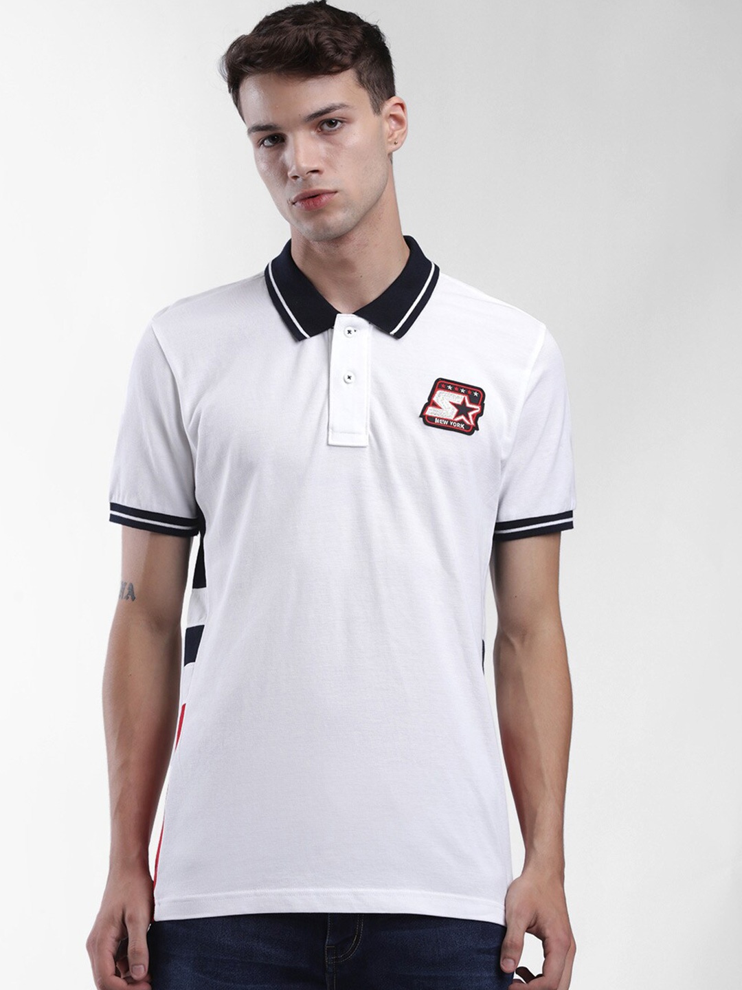 

STARTER Men White Polo Collar T-shirt