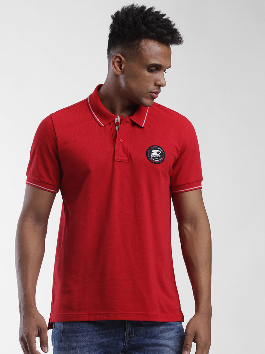

STARTER Men Red Solid Polo Collar T-shirt