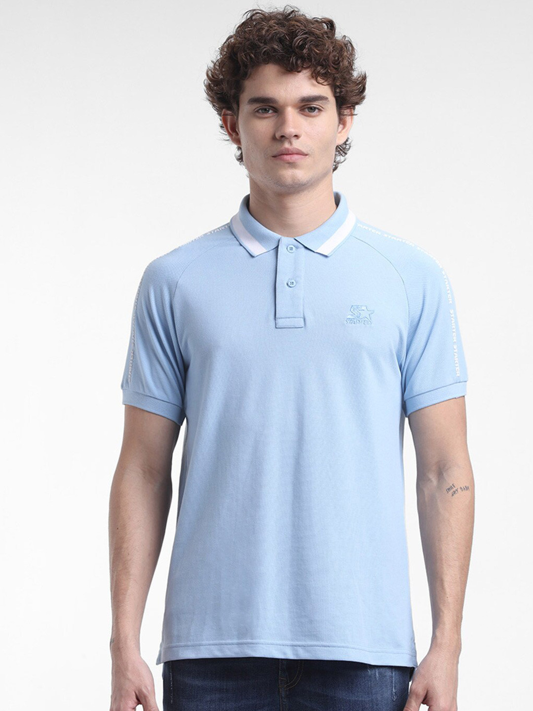 

STARTER Men Blue Polo Collar T-shirt