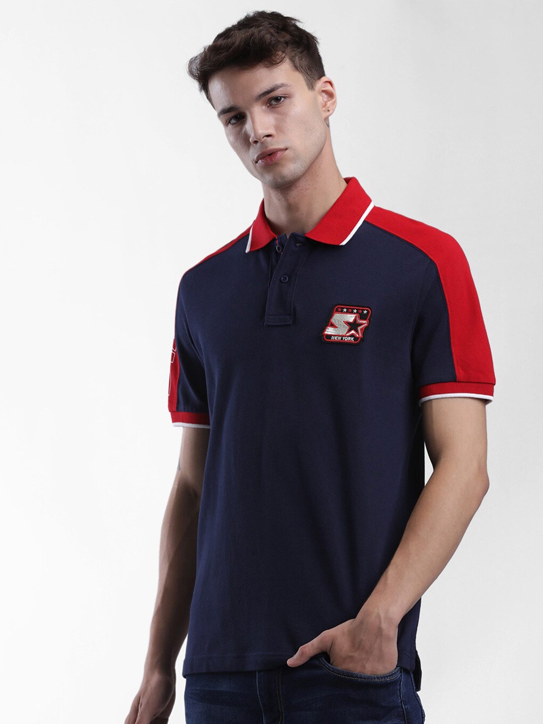 

STARTER Men Blue Short Sleeves Polo Collar T-shirt