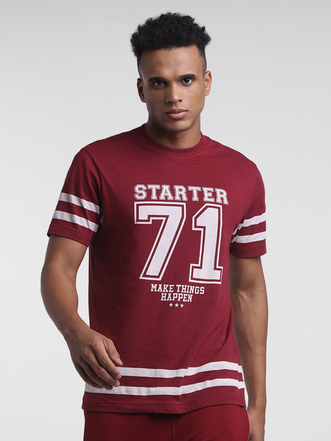 

STARTER Men Maroon & White Typography Printed T-shirt
