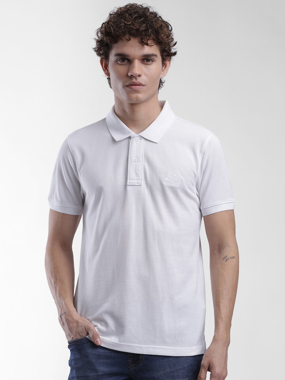 

STARTER Men White Polo Collar T-shirt