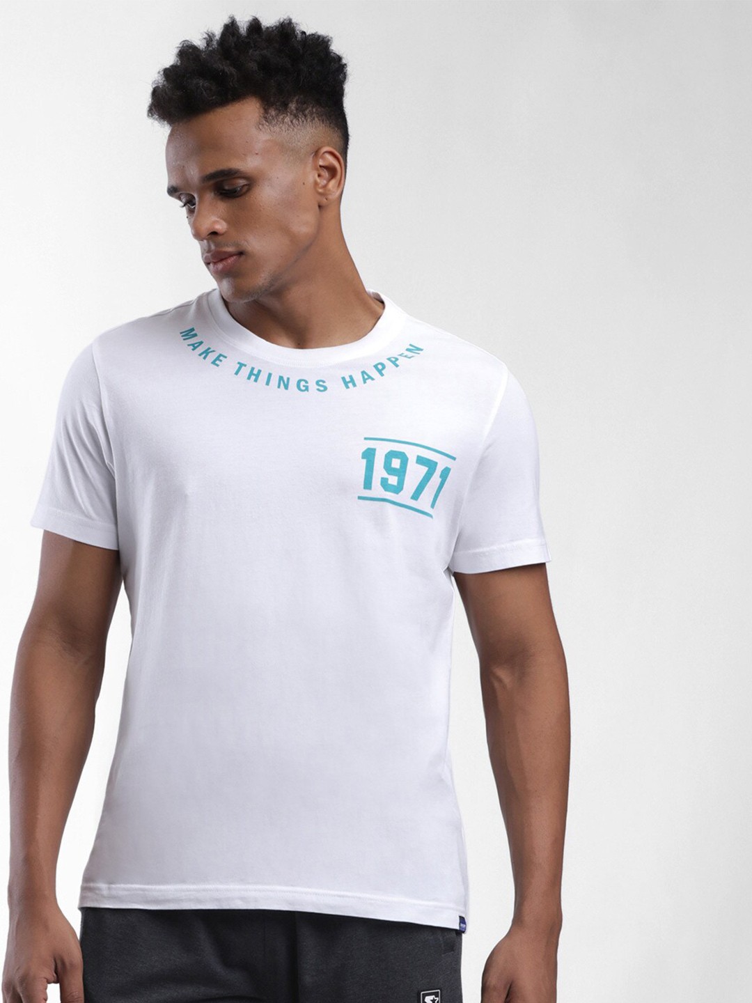 

STARTER Men White Typography Cotton T-shirt