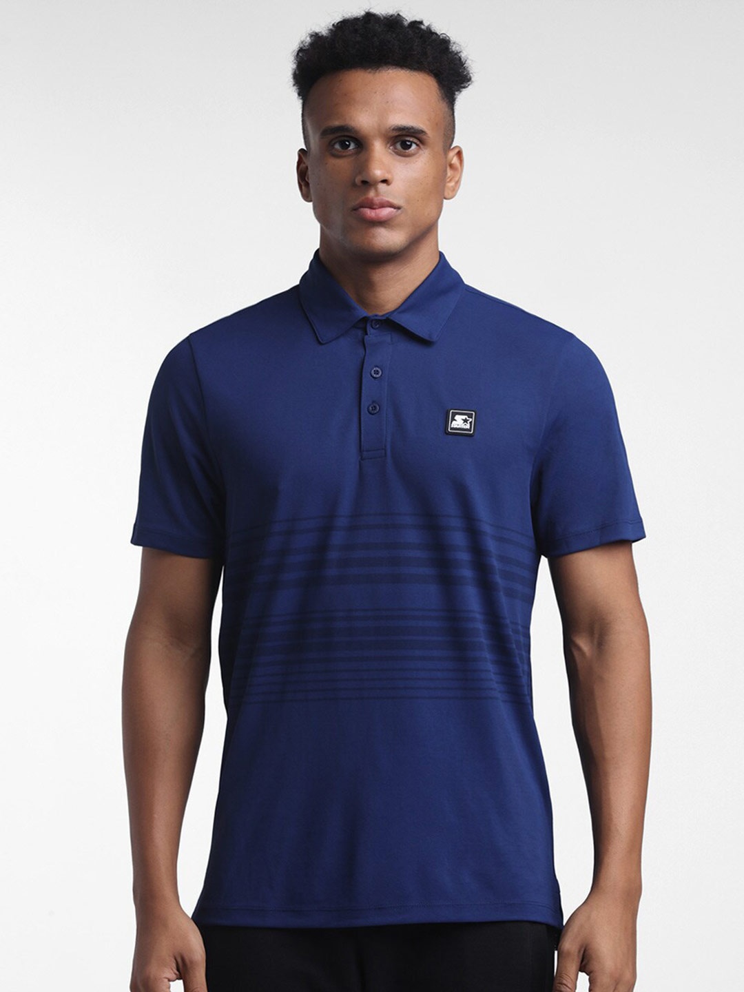 

STARTER Men Blue Striped Polo Collar T-shirt