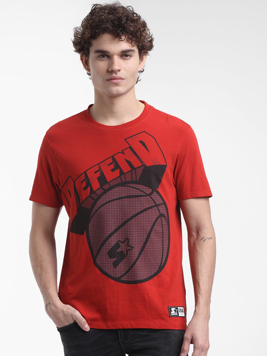 

STARTER Men Red Printed T-shirt
