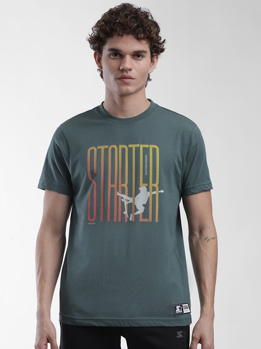 

STARTER Men Green Typography Printed T-shirt
