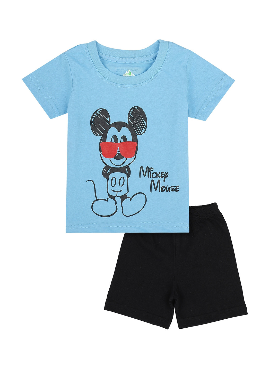 

Bodycare Kids Boys Pure Cotton Blue & Black Printed T-shirt with Shorts