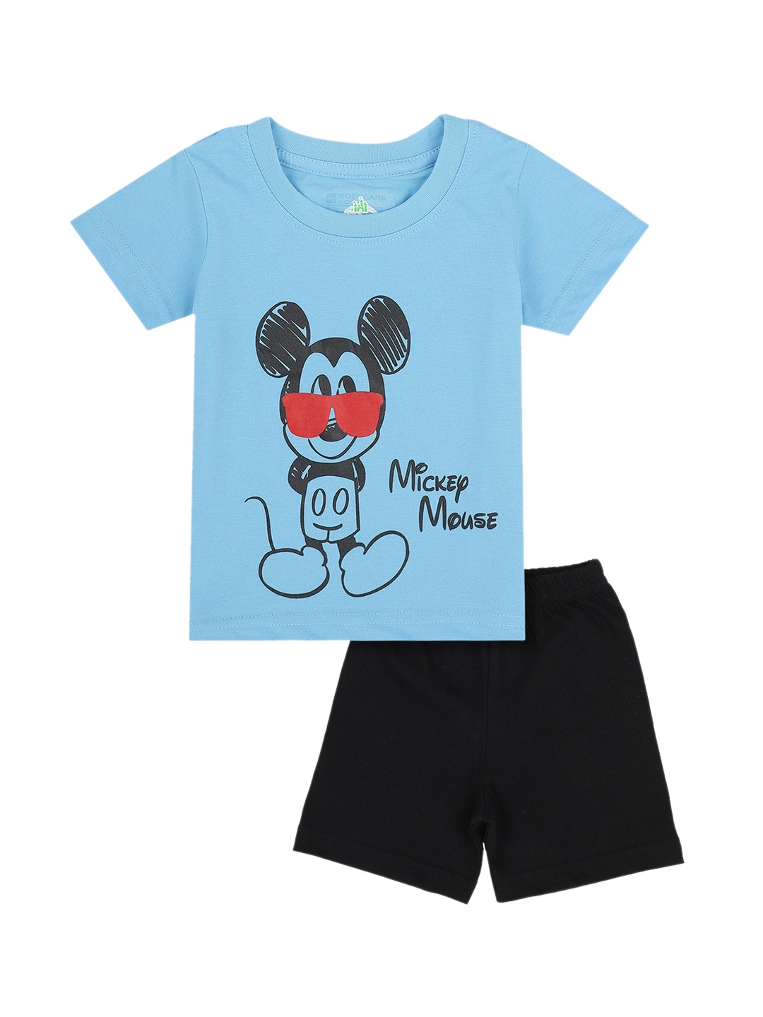 

Bodycare Kids Boys Pure Cotton Black & Blue Printed T-shirt with Shorts