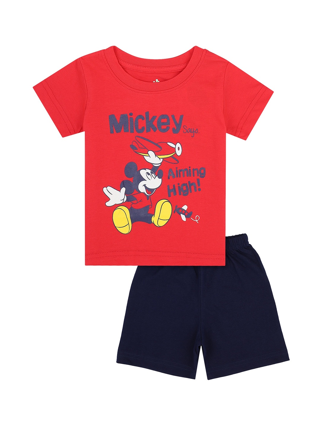 

Bodycare Kids Boys Pure Cotton Red & Navy Blue Printed T-shirt with Shorts