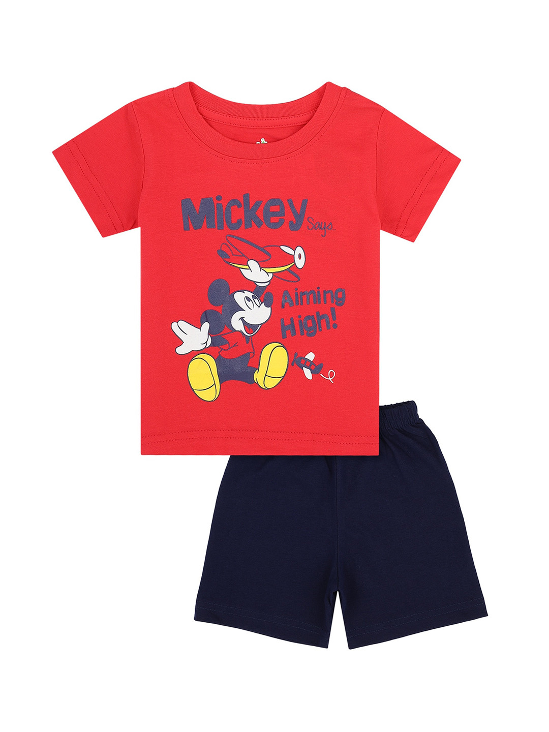 

Bodycare Kids Boys Pure Cotton Red & Navy Blue Printed T-shirt with Shorts