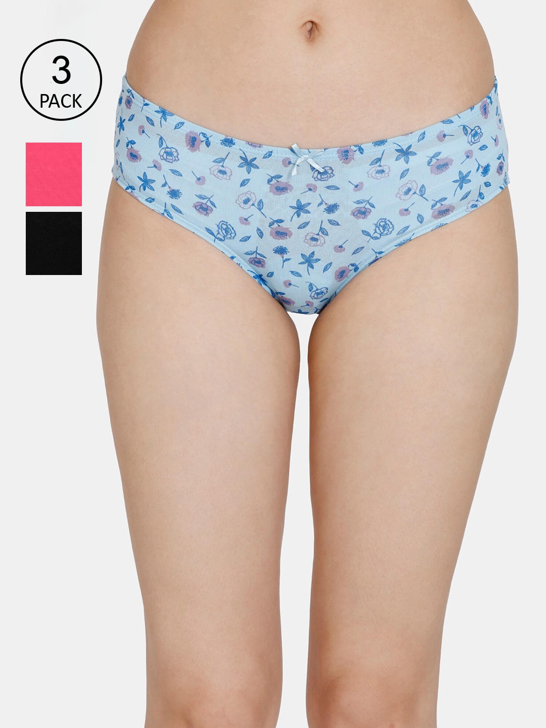 

Zivame Girls Pack Of 3 Black, Blue & Pink Basic Cotton Briefs