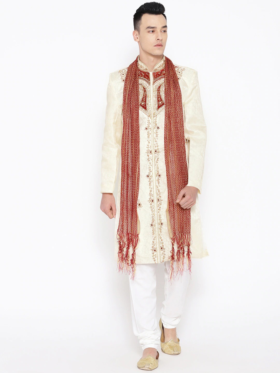 

SG LEMAN Men Off-White Woven Design Sherwani