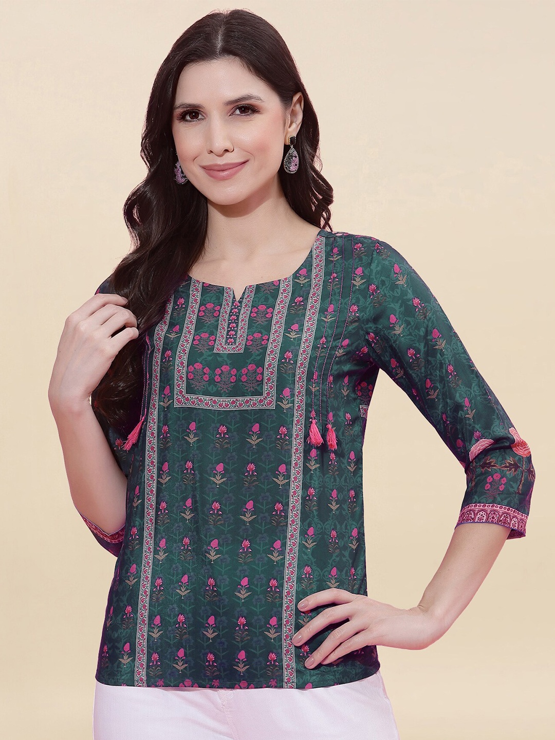 

Selvia Women Sea Green Floral Print Top