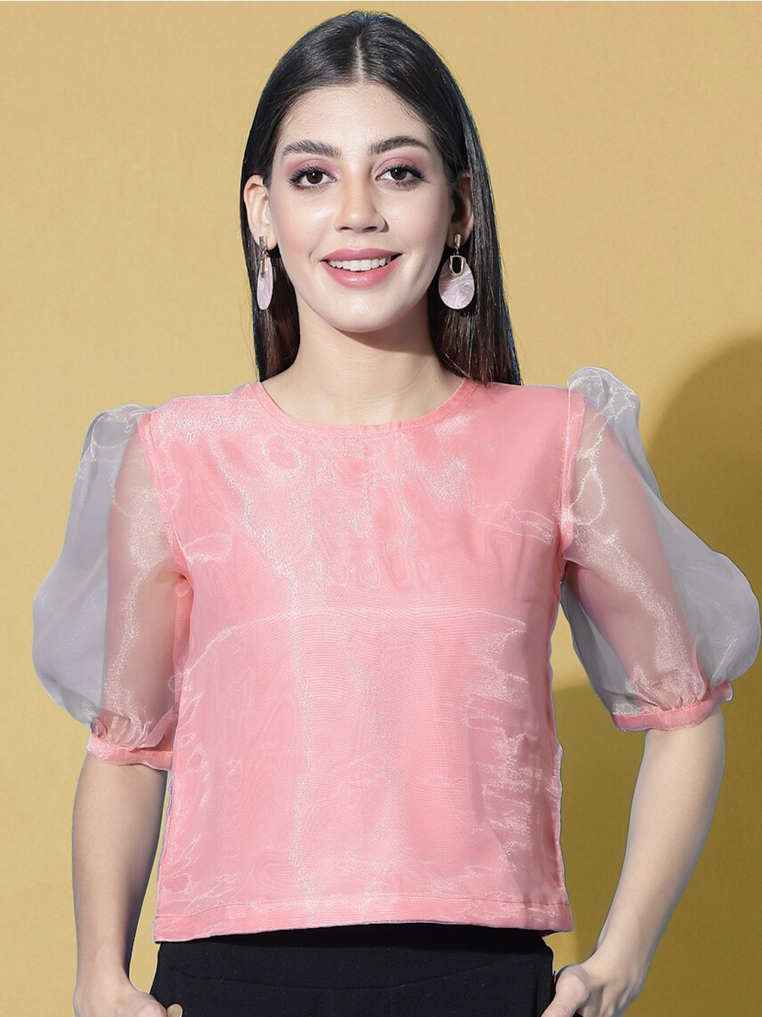 

Selvia Women Pink Synthetic Leather Crop Top