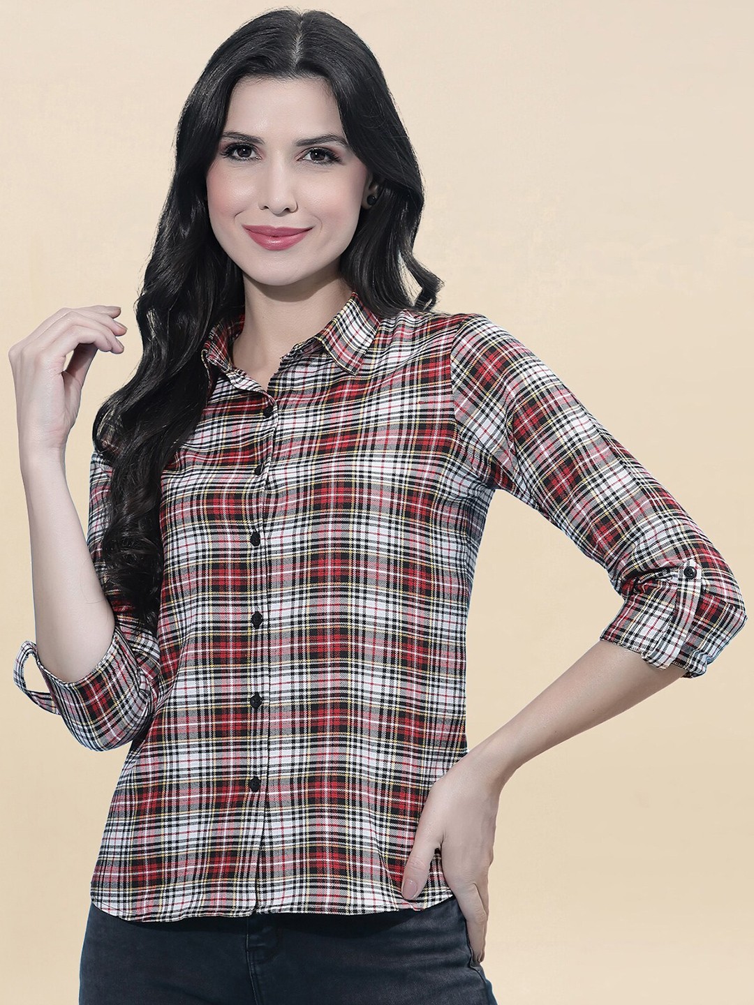 

Selvia Women Red & Black Checked Casual Shirt