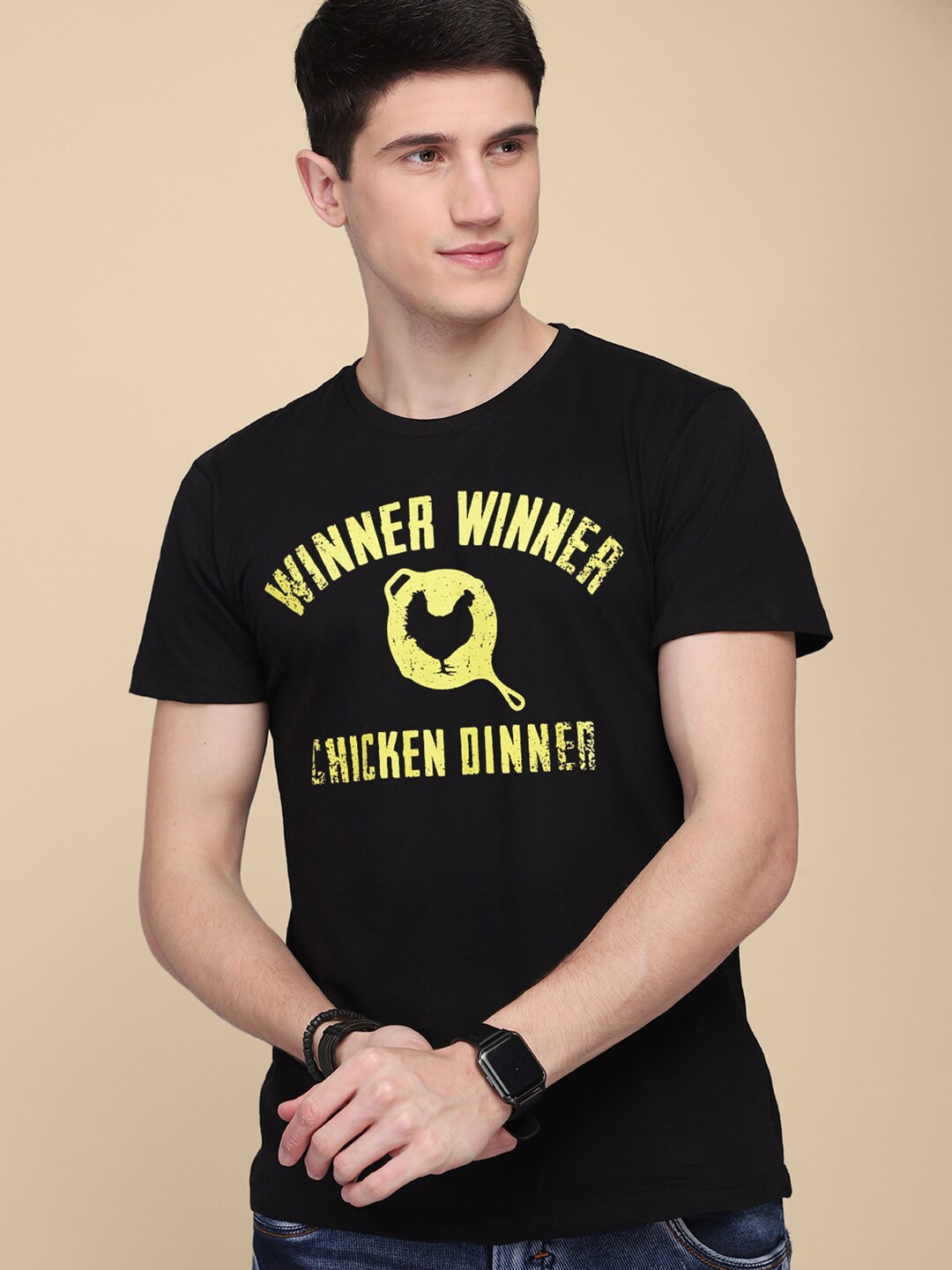 

Free Authority Men Black Typography Pubg Printed Cotton T-shirt