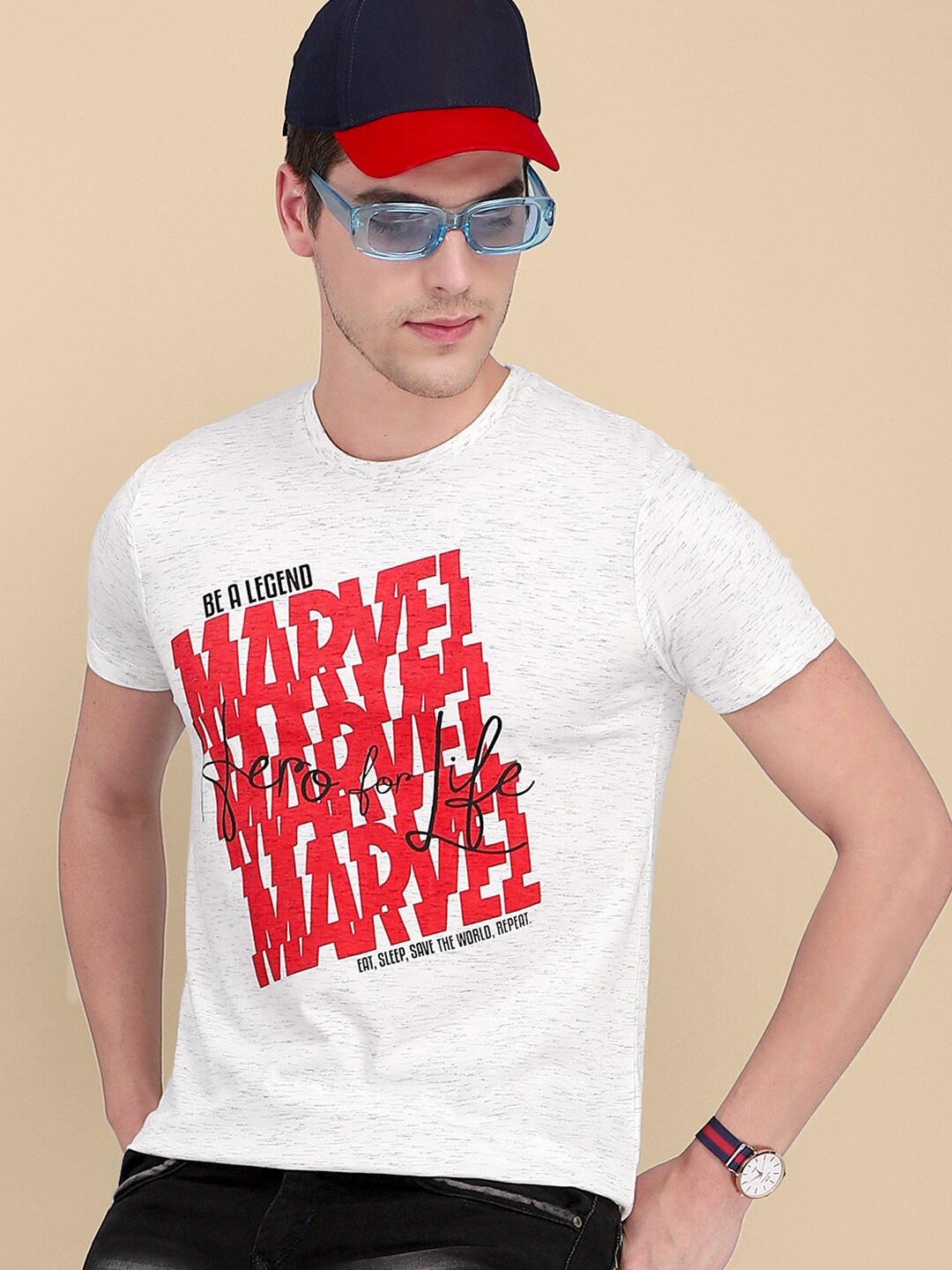 

Free Authority Men White Marvel Comics Typography Printed Cotton T-shirt