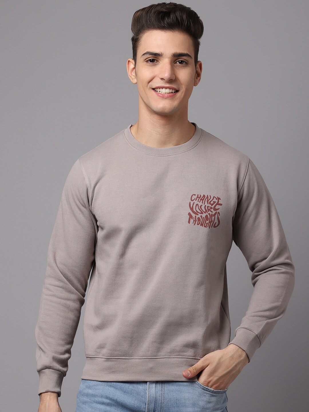 

Obaan Men Grey Typography Sweatshirt