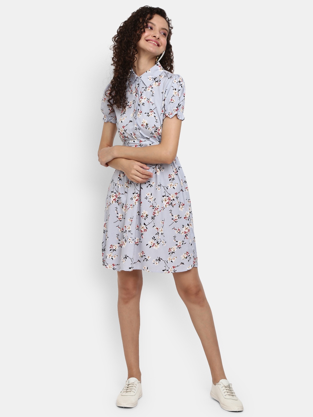 

V-Mart Grey & Red Floral A-Line Dress