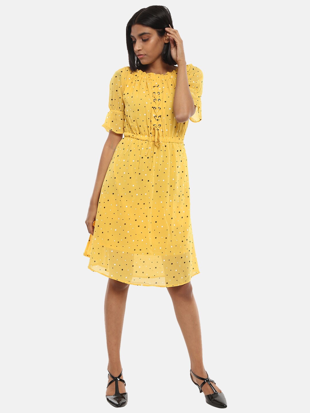 

V-Mart Women Mustard Yellow Floral Cotton Dress