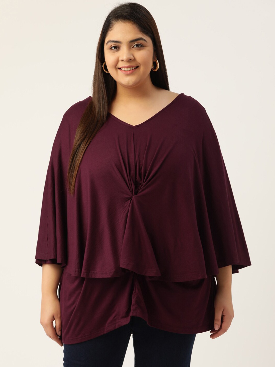 

theRebelinme Plus Size Maroon Layered Cape Top