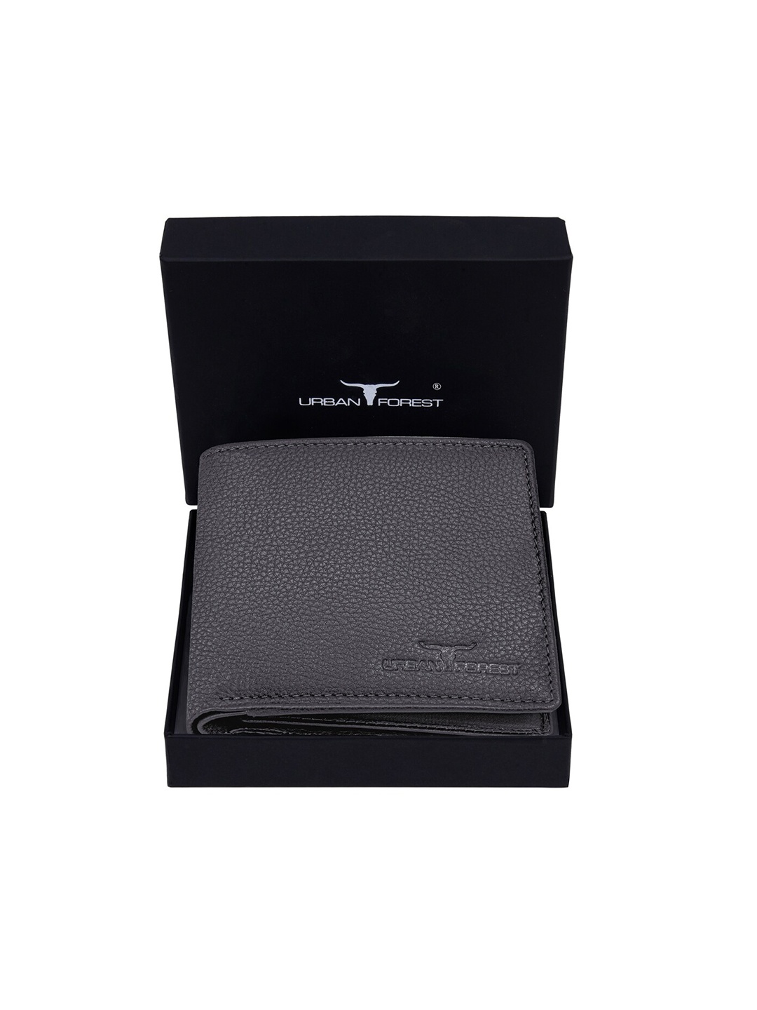 

URBAN FOREST Men Grey Leather Two Fold Wallet