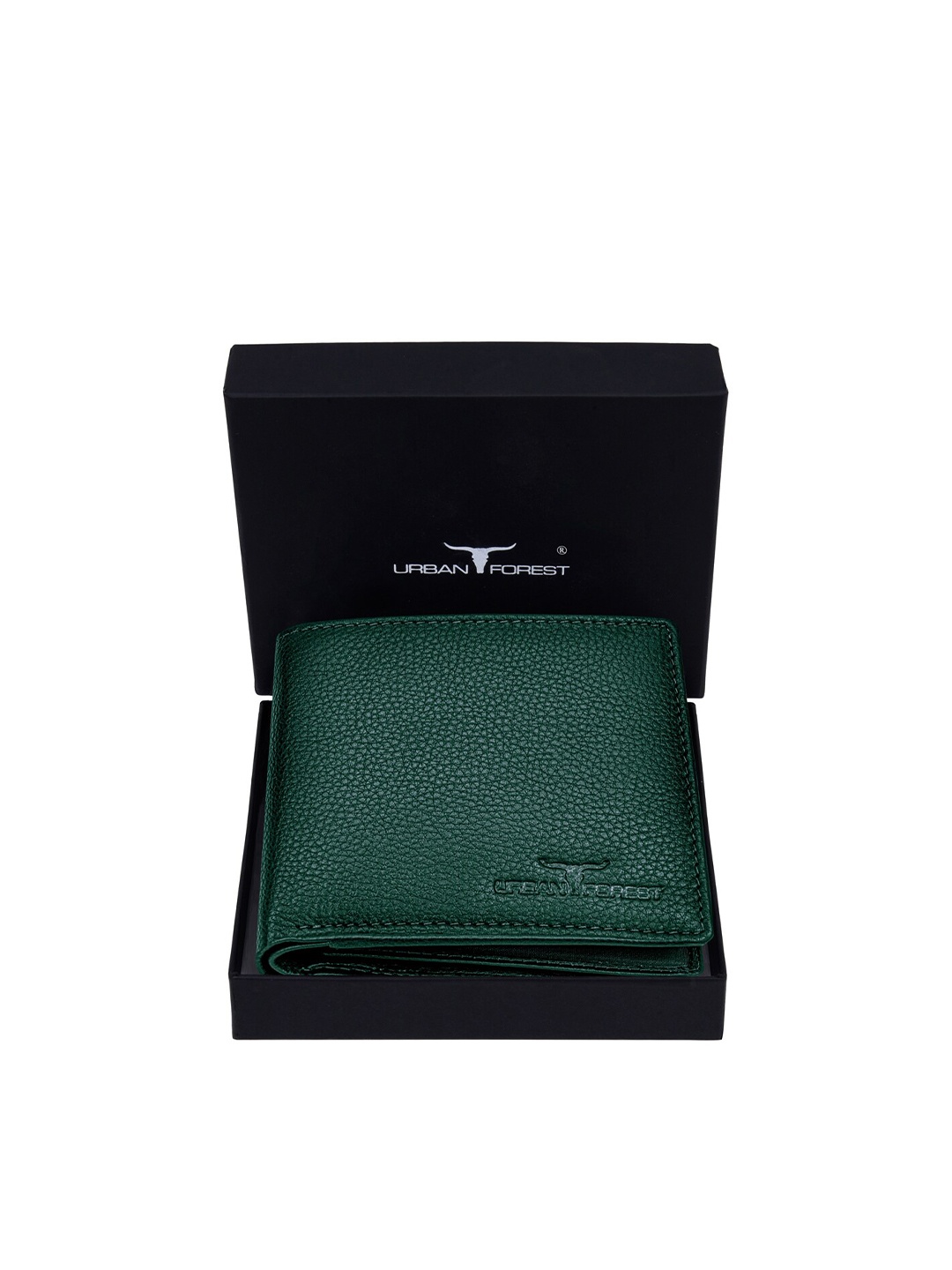 

URBAN FOREST Men Green Leather Two Fold Wallet