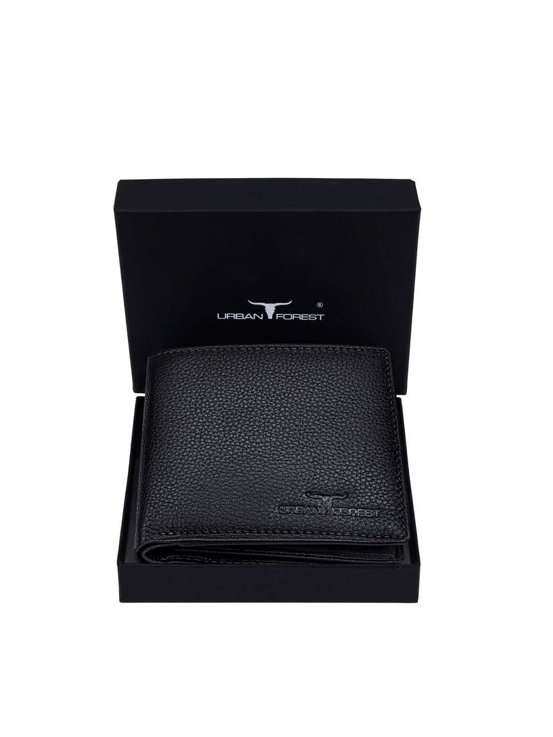 

URBAN FOREST Men Black Leather Two Fold Wallet