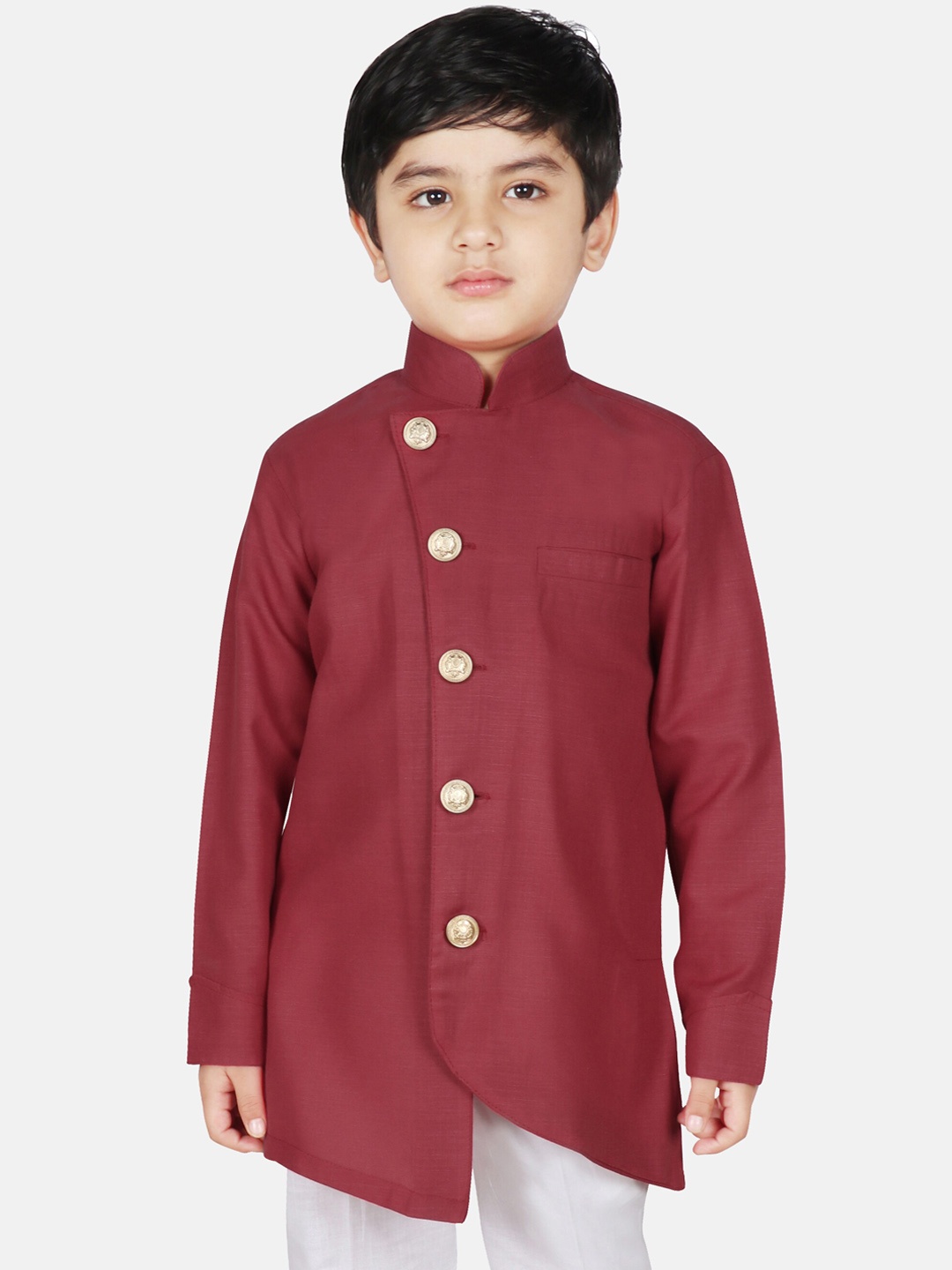 

SG YUVRAJ Boys Burgundy Angrakha Cotton Kurta