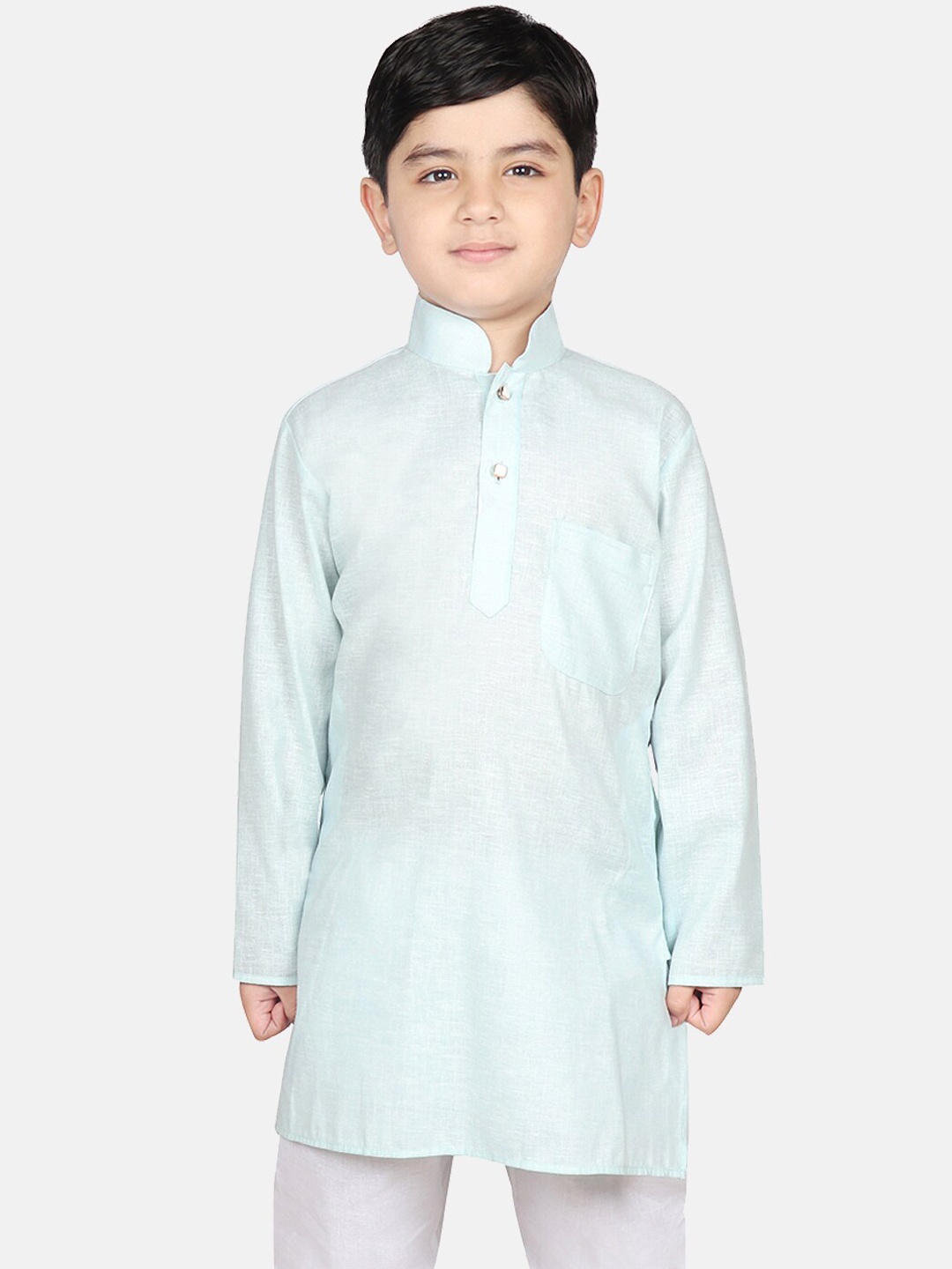 

SG YUVRAJ Boys Blue Solid Mandarin Collar Cotton Kurta