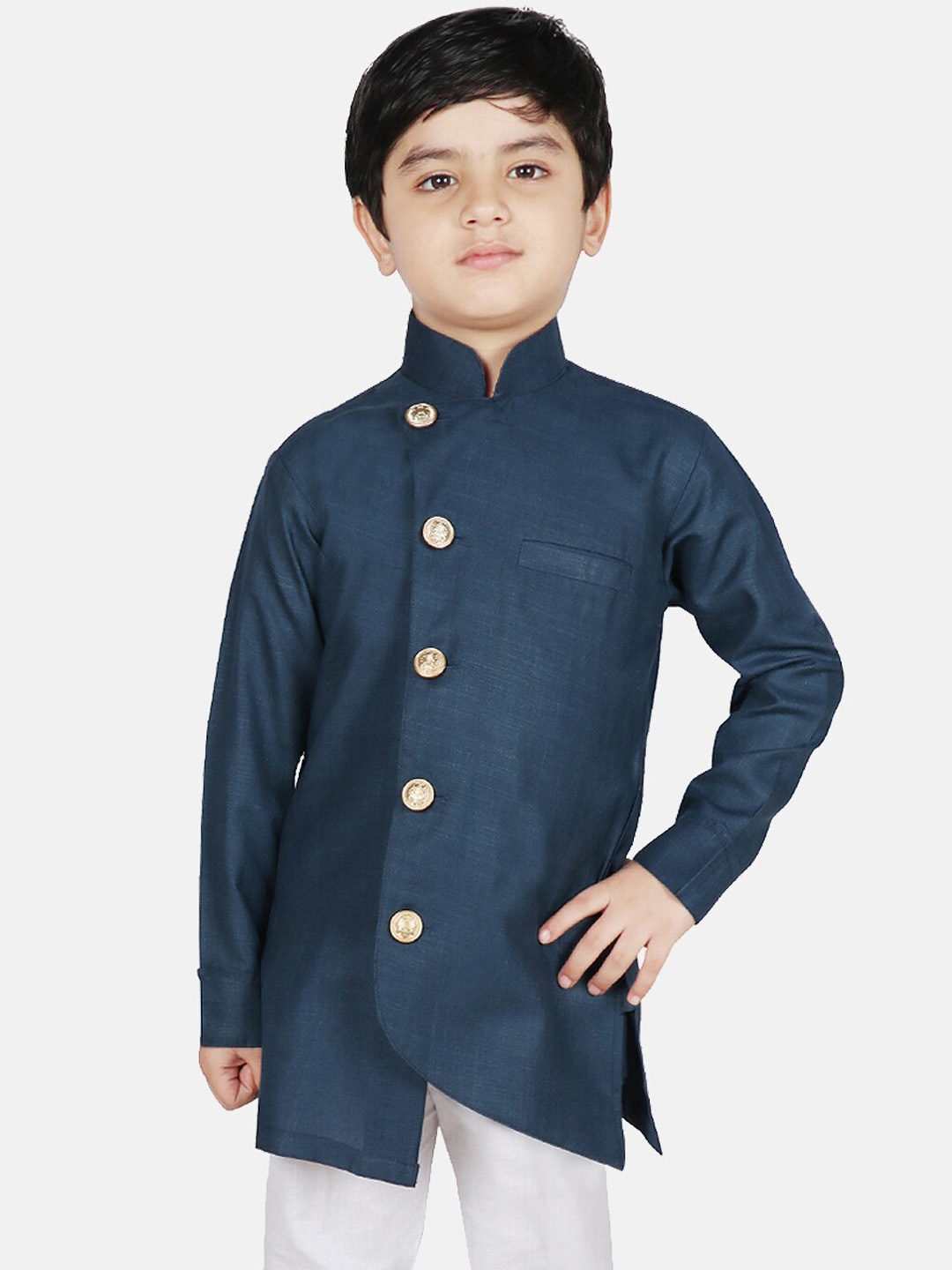 

SG YUVRAJ Boys Navy Blue Solid Mandarin Collar Cotton Kurta