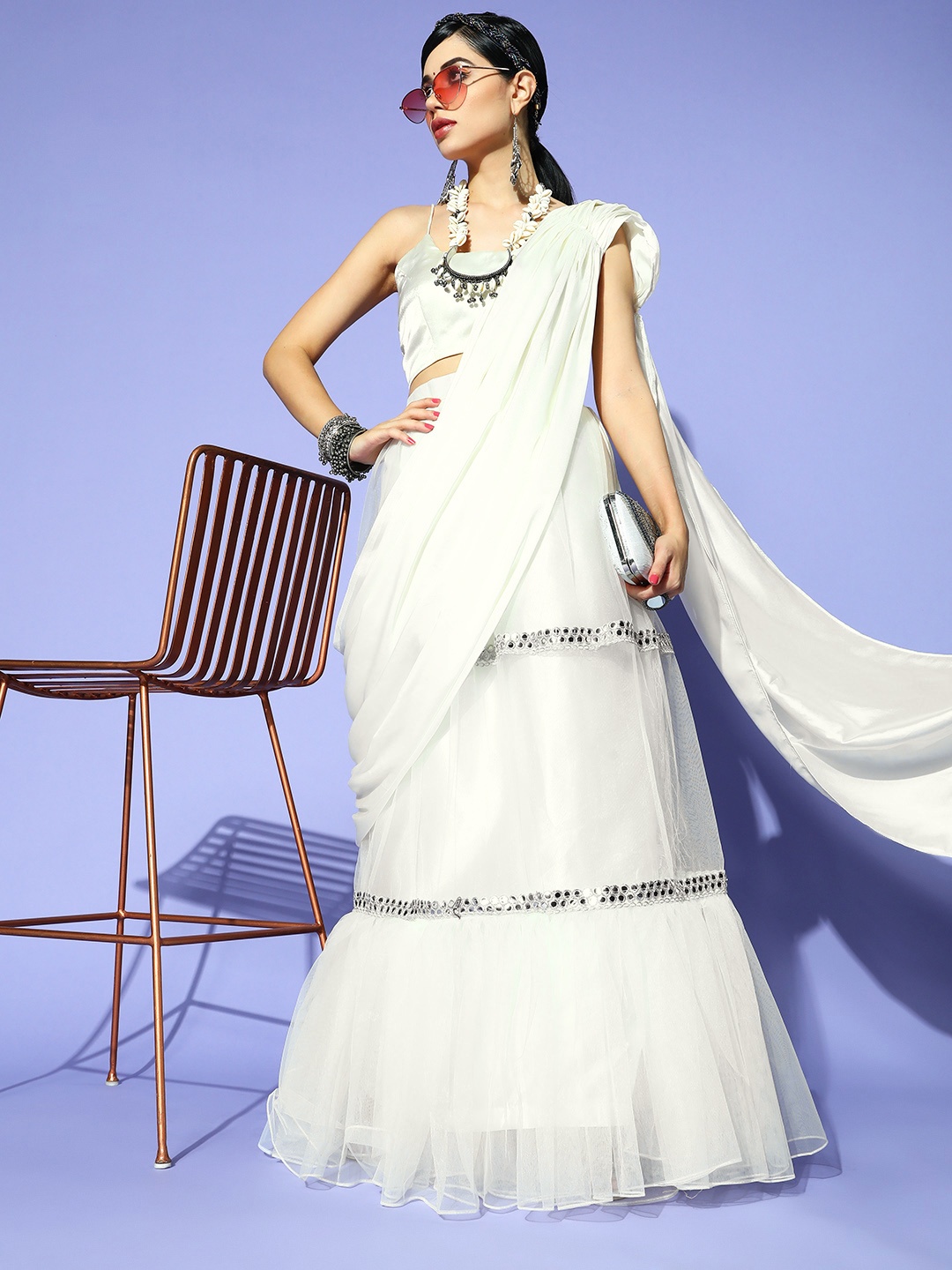 

Tikhi Imli Solid Saree, White
