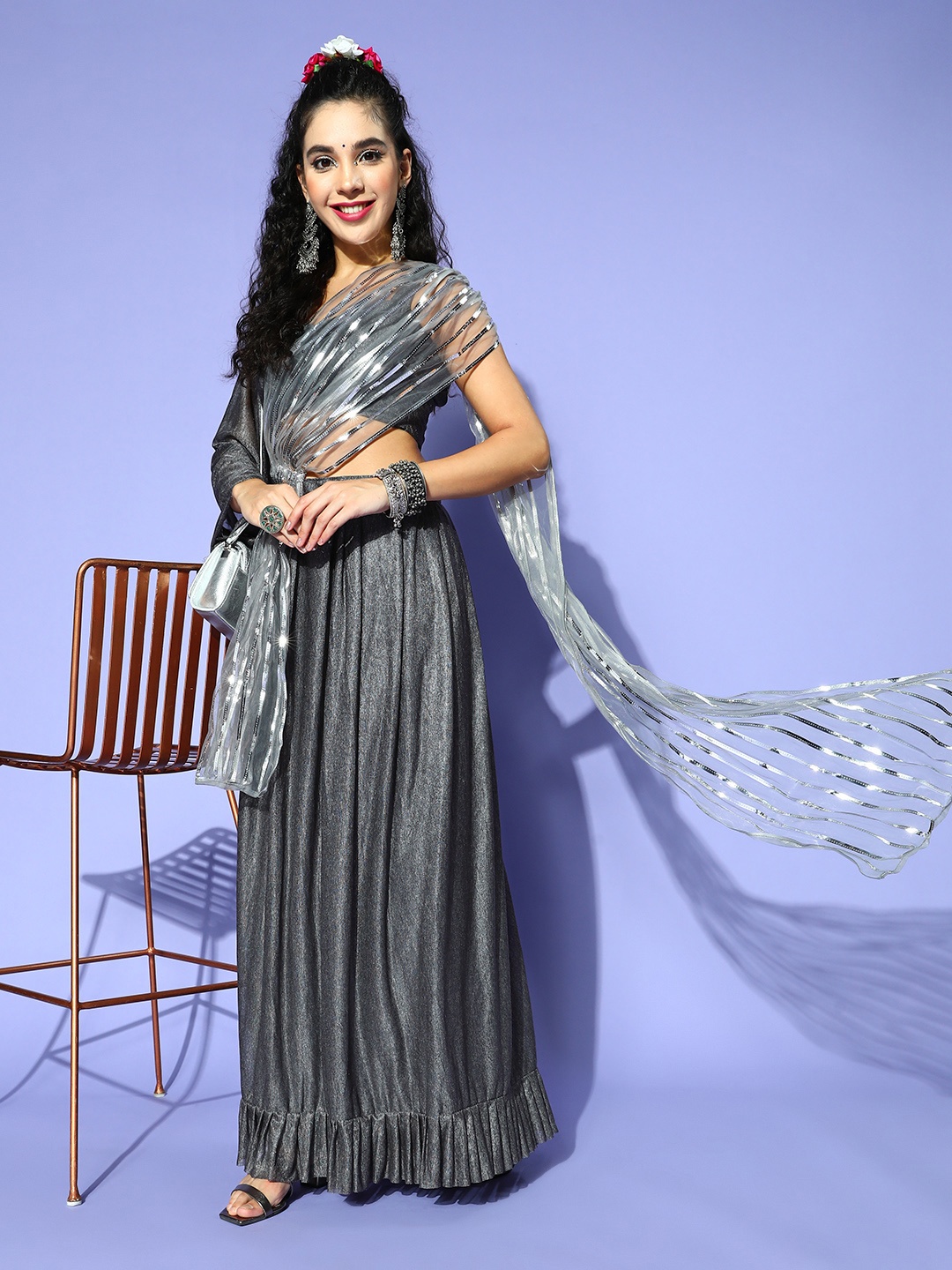 

Tikhi Imli Solid Saree, Grey