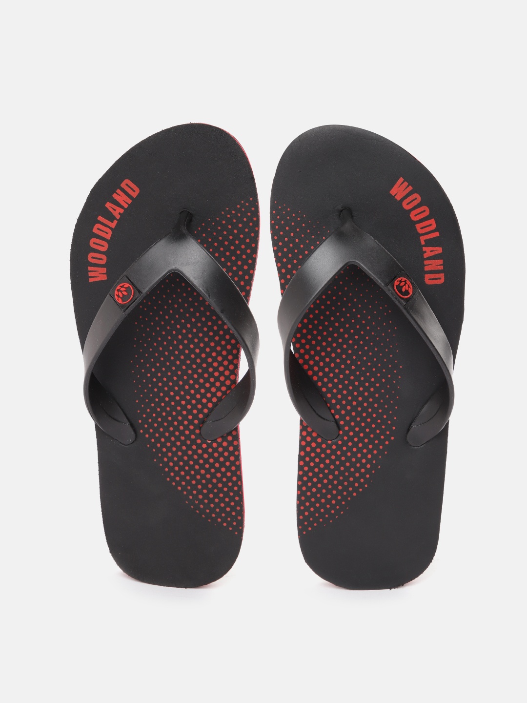 

Woodland Men Brand Logo Polka Dot Printed Thong Flip-Flops, Black
