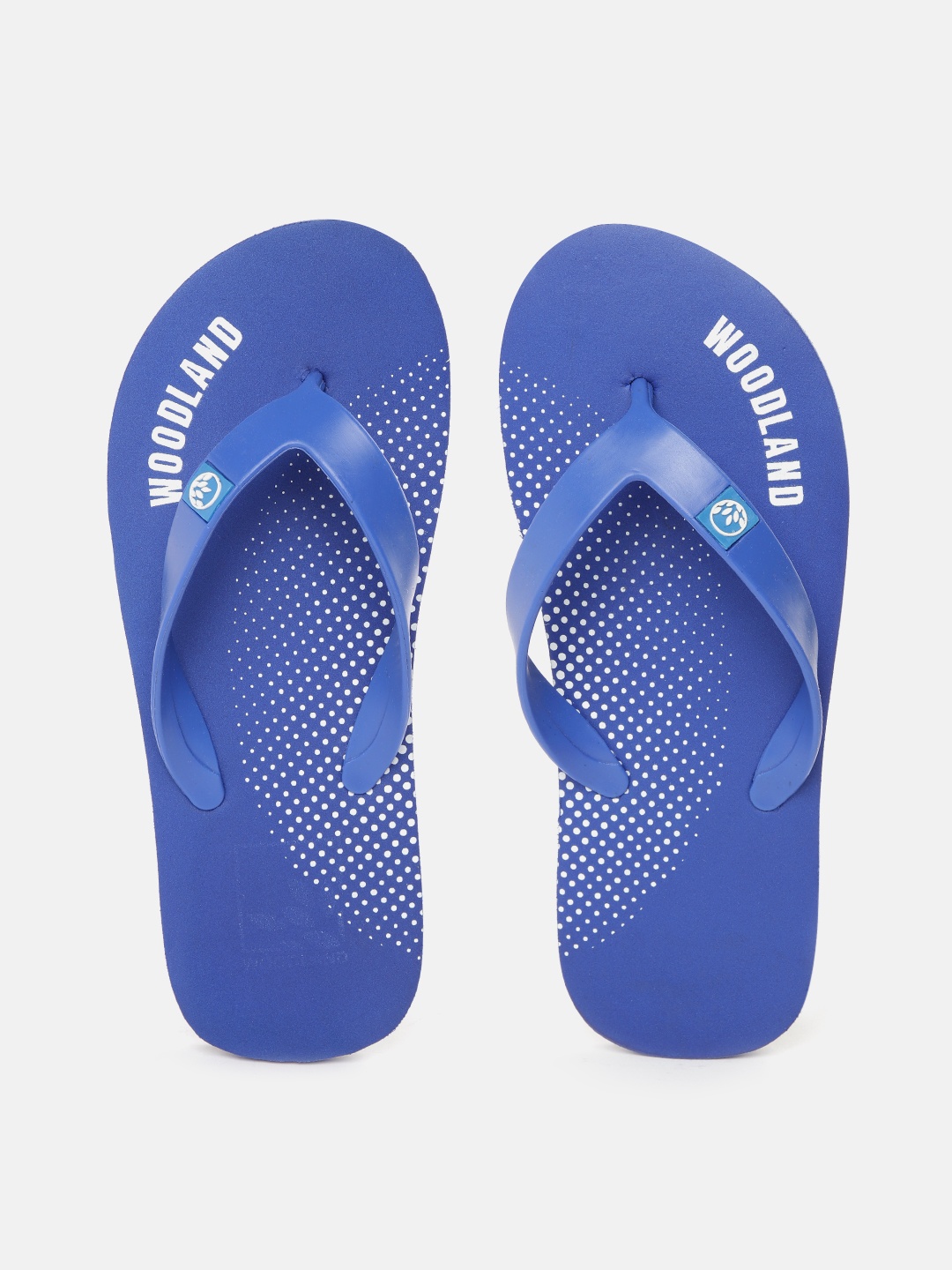 

Woodland Men Brand Logo Polka Dot Printed Thong Flip-Flops, Blue