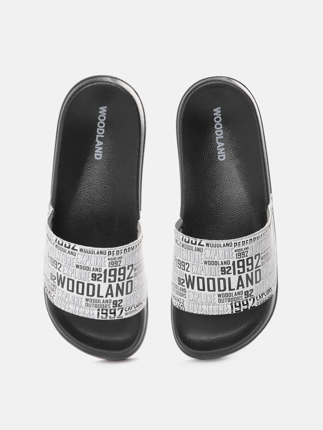 

Woodland Men Brand Logo Printed Sliders, Black