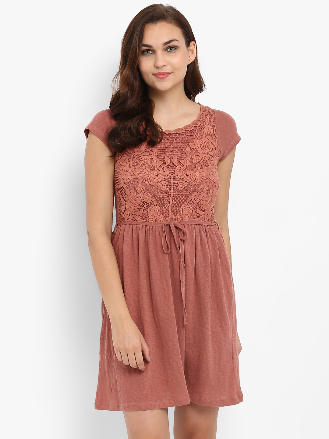 

Athah Brown Self Design Fit and Flare Dress