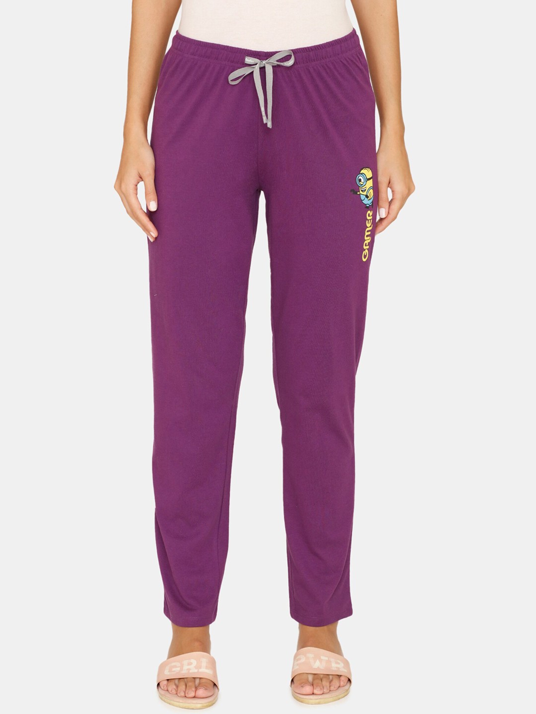 

Rosaline by Zivame Women Purple Minions Printed Cotton Lounge Pant