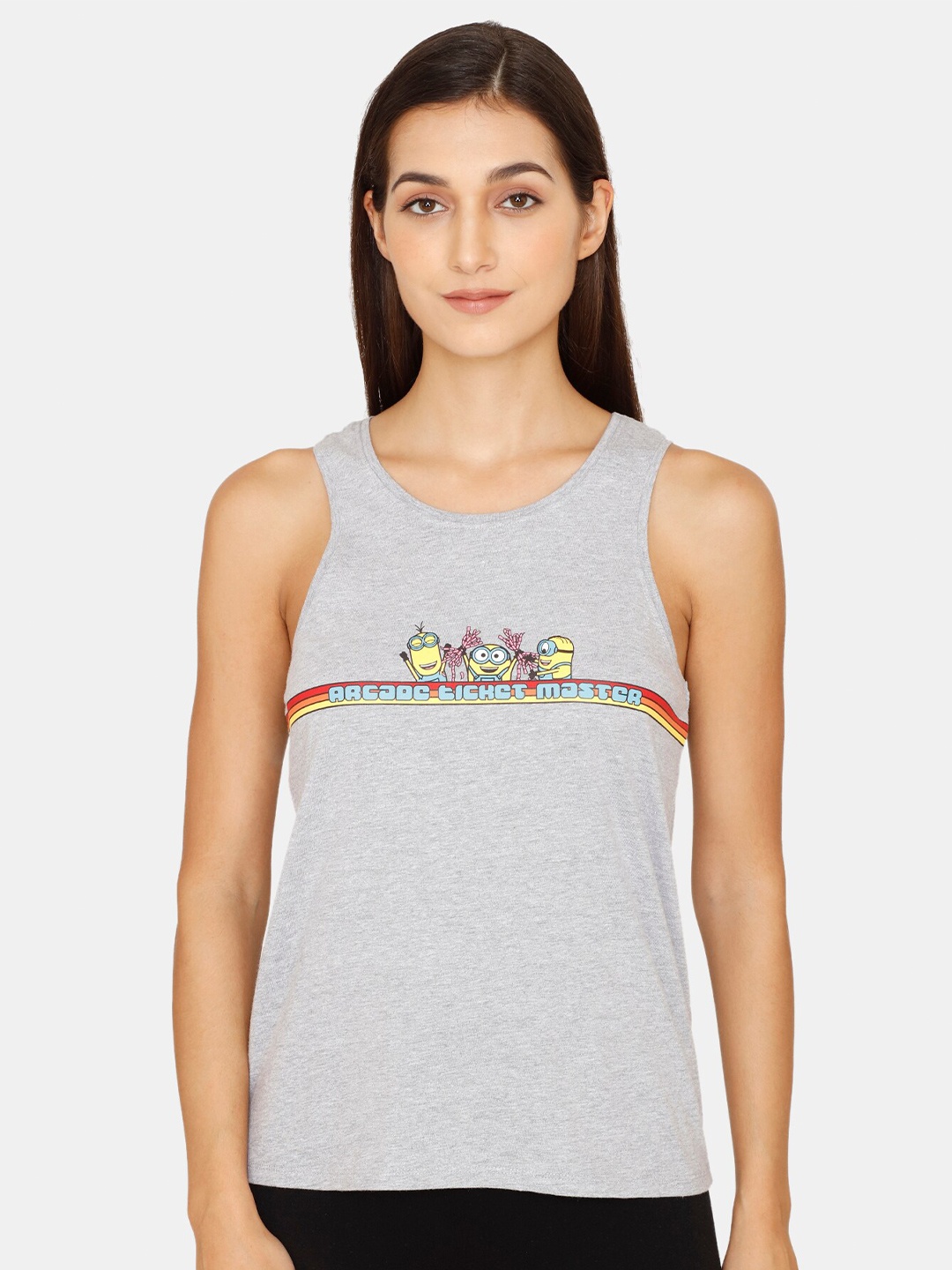 

Rosaline by Zivame Grey Printed Tank Top