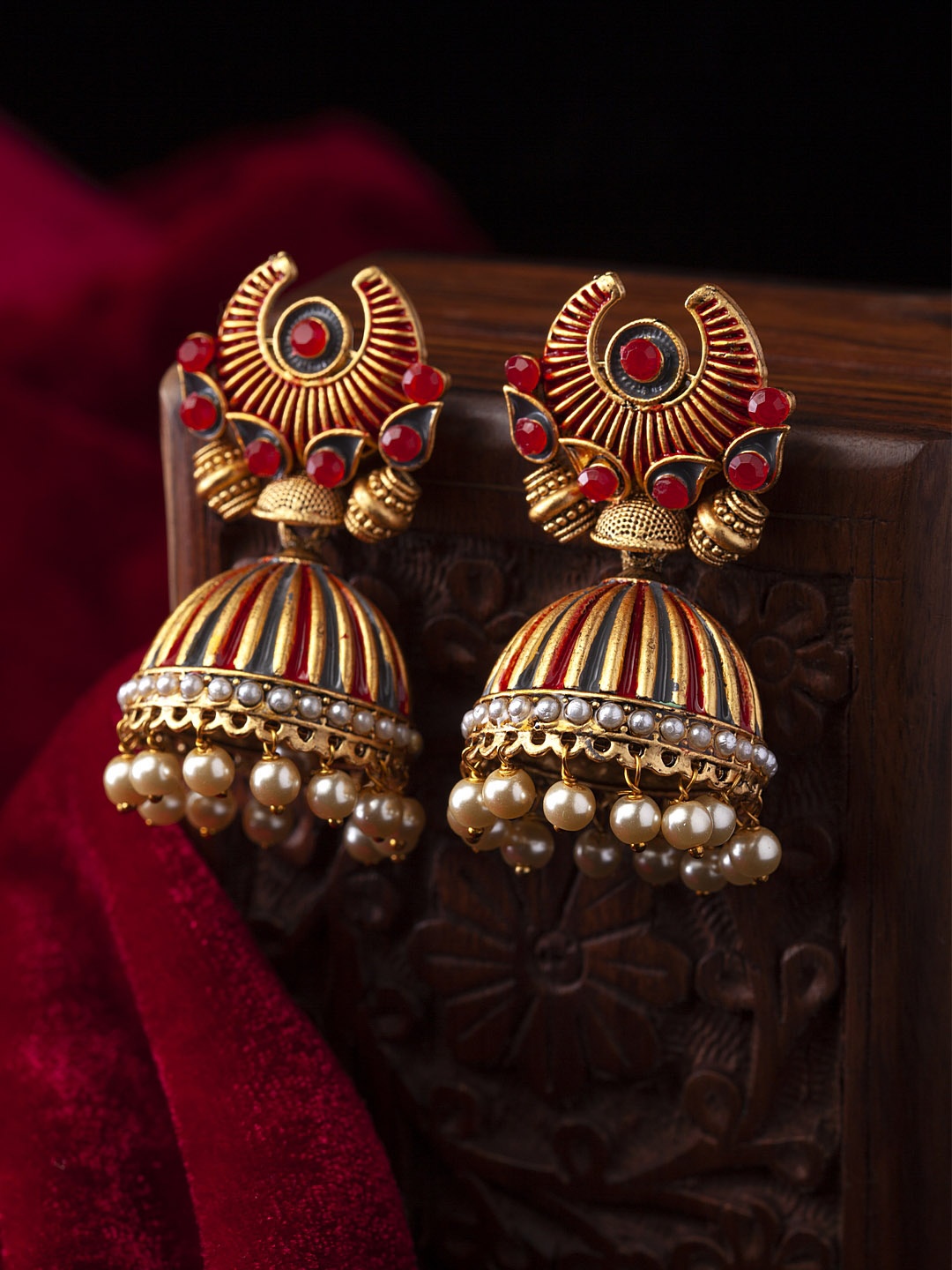 

PANASH Gold-Toned Dome Shaped Jhumkas Earrings