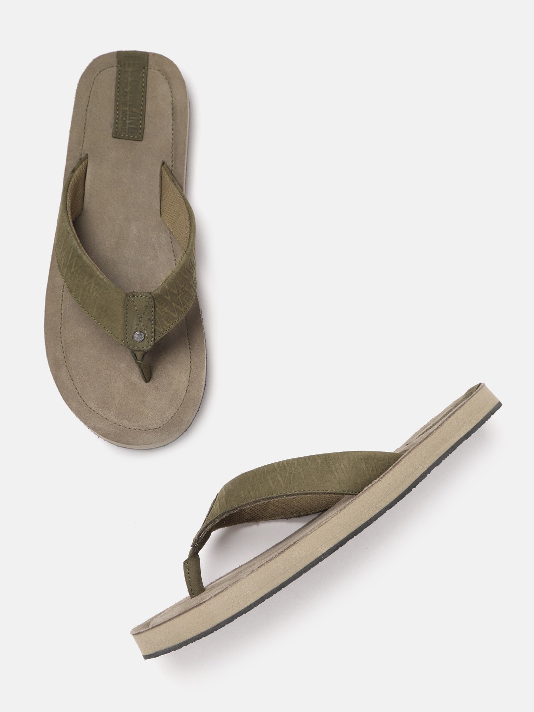 

Woodland Men Olive Green Solid Leather Comfort Sandals