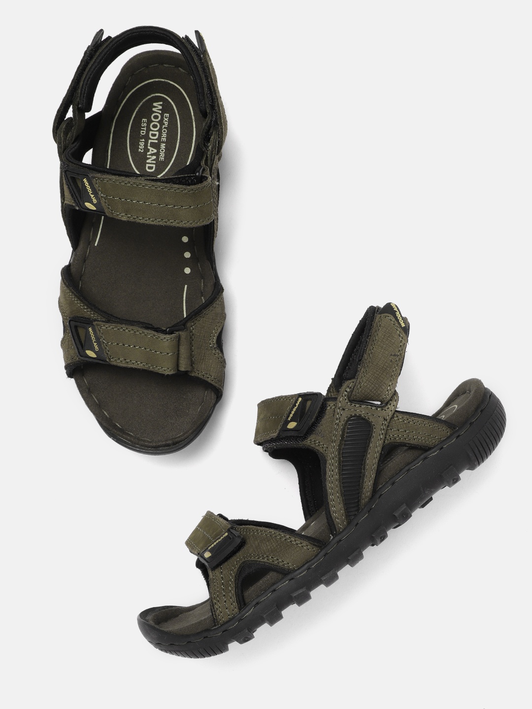 

Woodland Men Olive Green Solid Leather Comfort Sandals