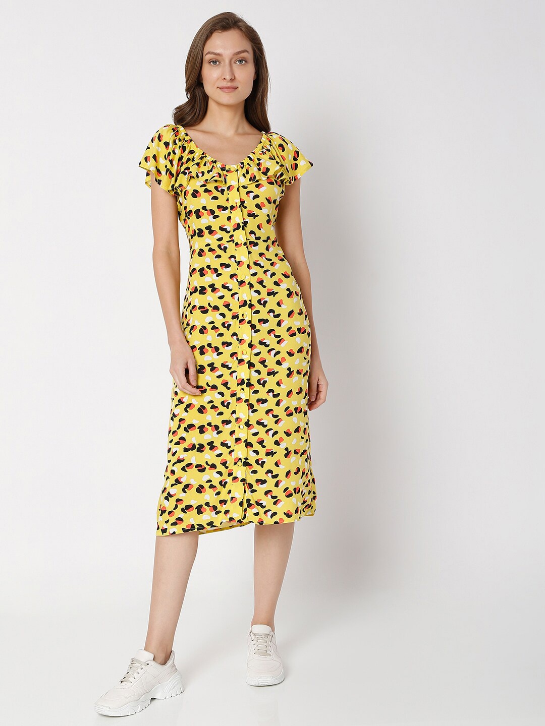 

Vero Moda Yellow A-Line Midi Dress