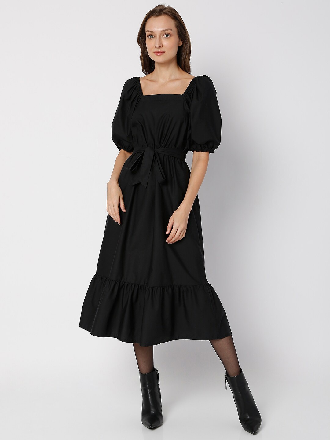 

Vero Moda Women Black Solid A-Line Midi Dress