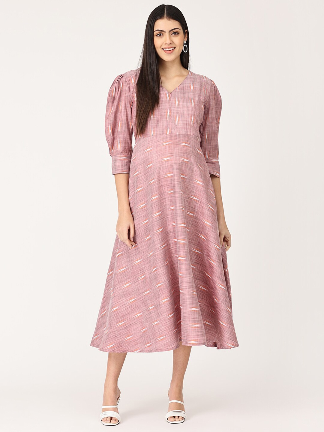 

The Mom Store Women Pink & White Printed Maternity A-Line Dress