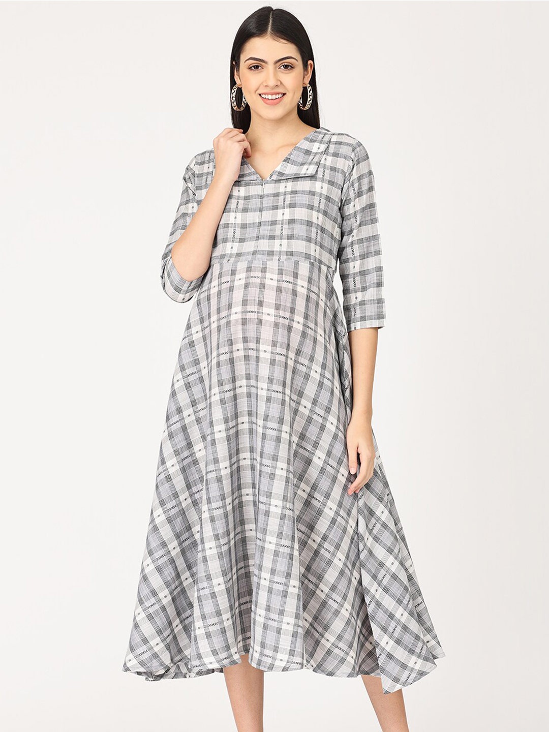 

The Mom Store Maternity Black & White Checked A-Line Midi Dress