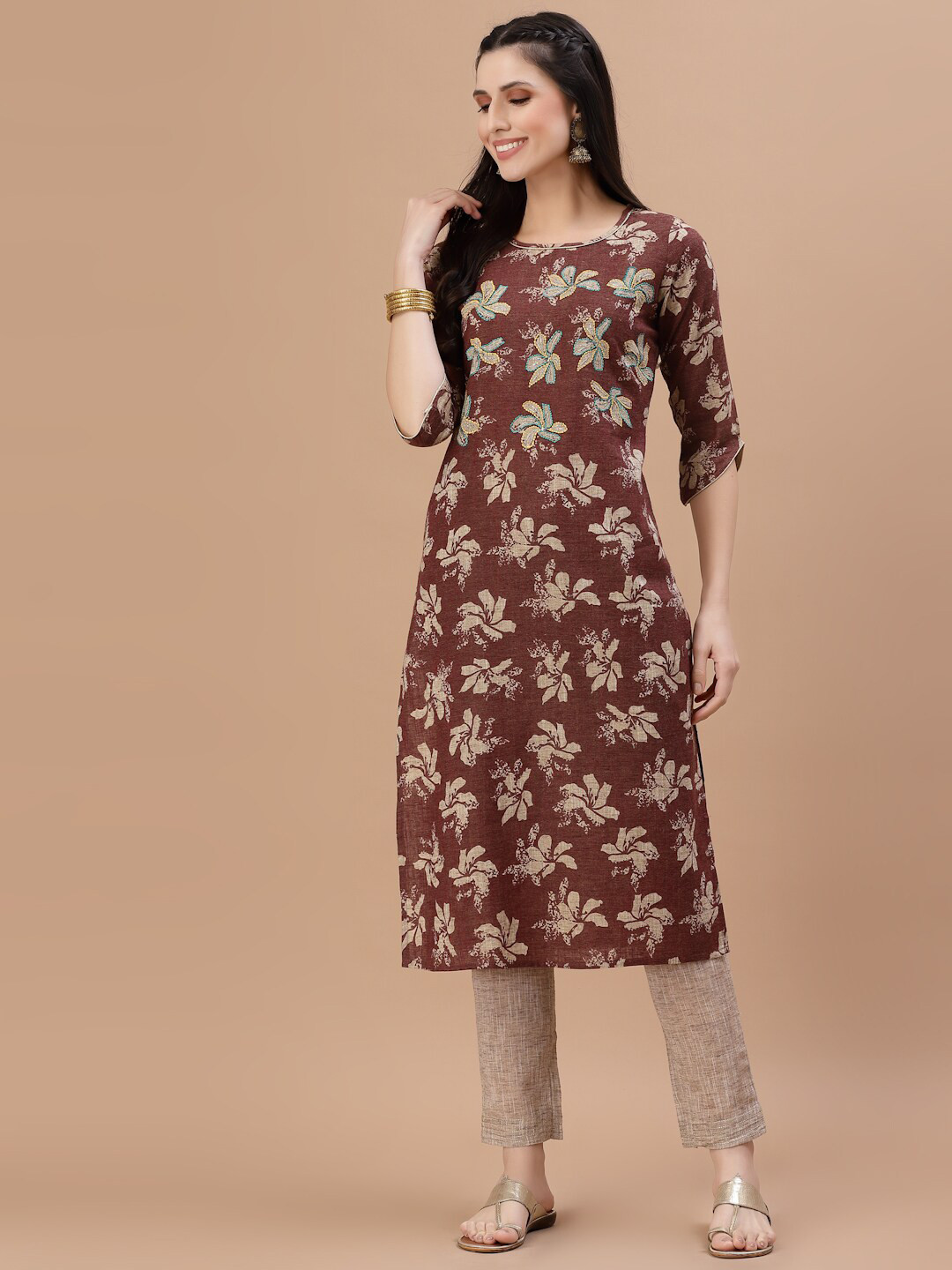 

Smiro Women Maroon & Beige Floral Printed Kurta