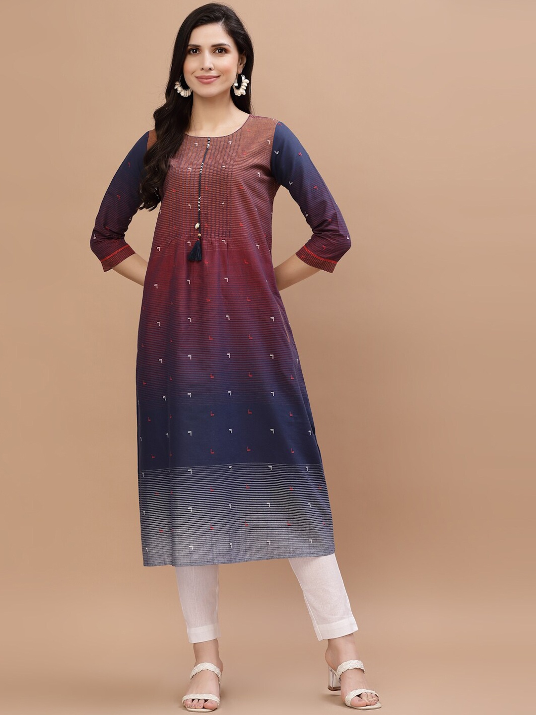 

Smiro Women Pink & Blue Cotton Printed Straight Kurta