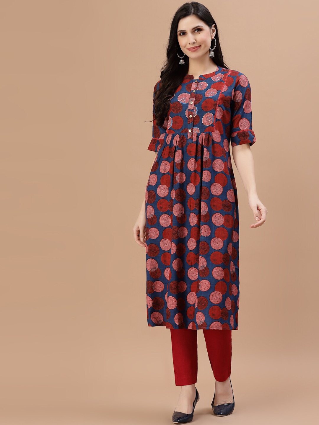 

Smiro Women Navy Blue Geometric Printed Anarkali Kurta